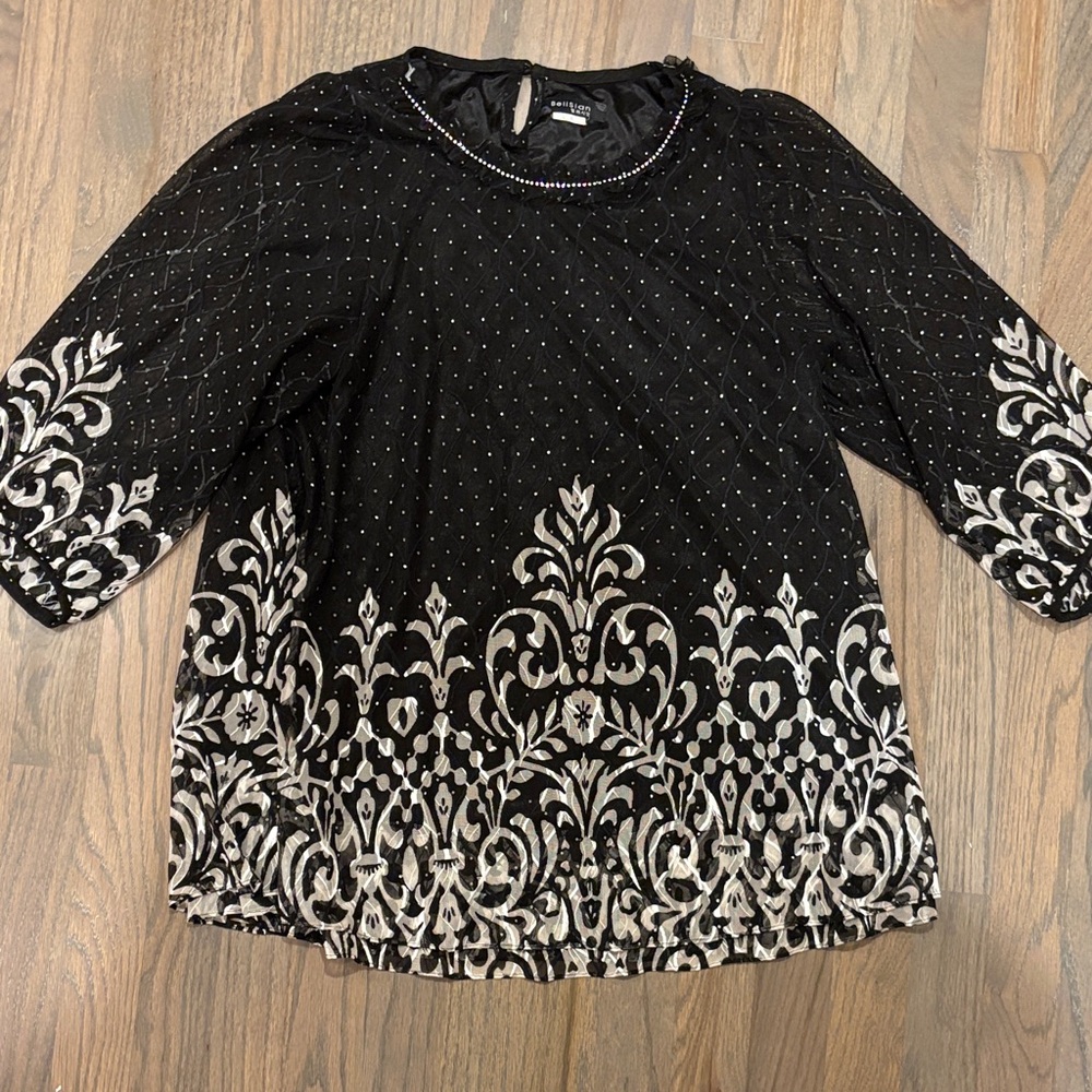 Elegant Black and White Embroidered Blouse